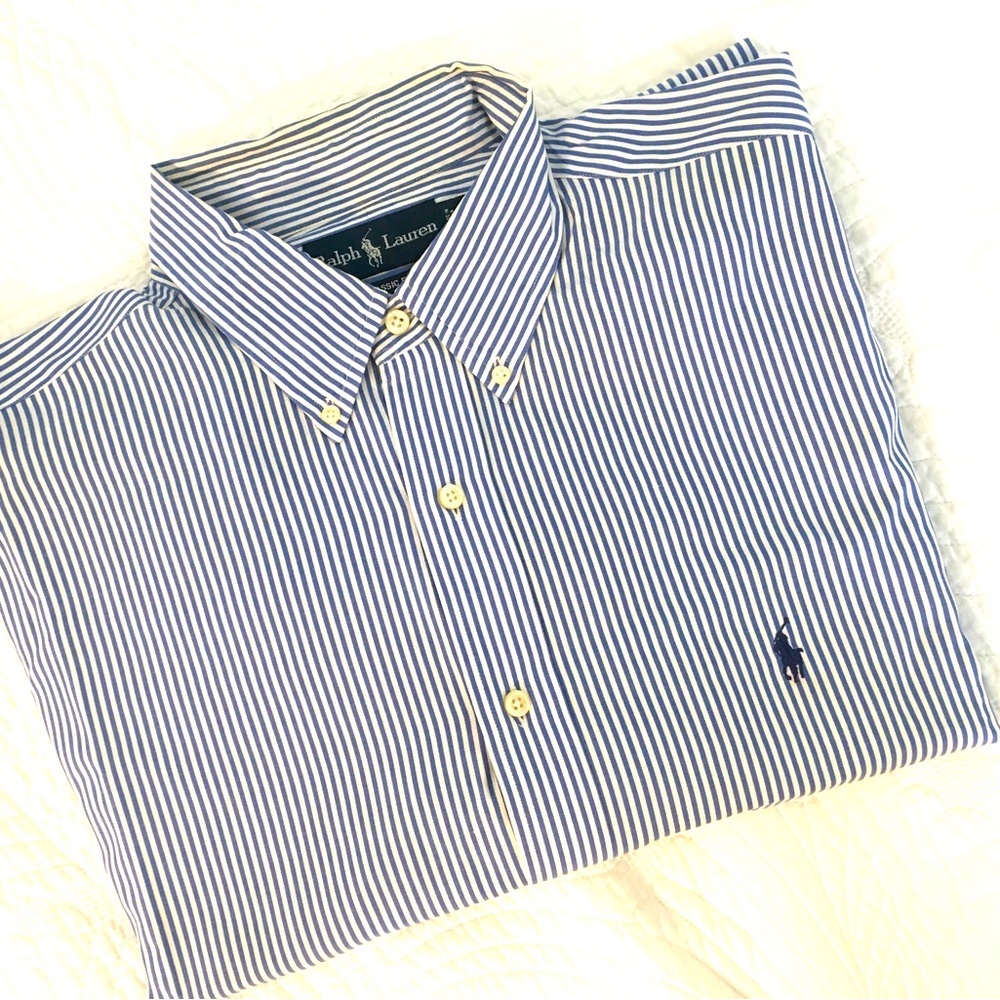 Blue and White stripe Ralph Lauren shirt
